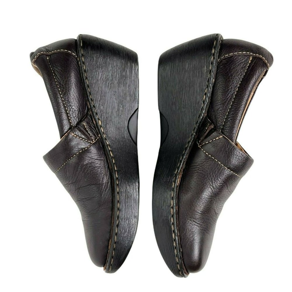 Born Dark Brown Pebbled Leather Slip On Comfort Platform Wedge Heel Clogs 7 / 38 - Picture 6 of 11
